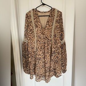 Indikah Animal Print Leopard Flowy Tunic Dress Size M